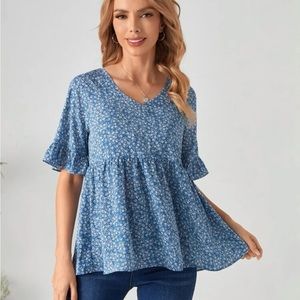 COPY - Blue floral peplum top